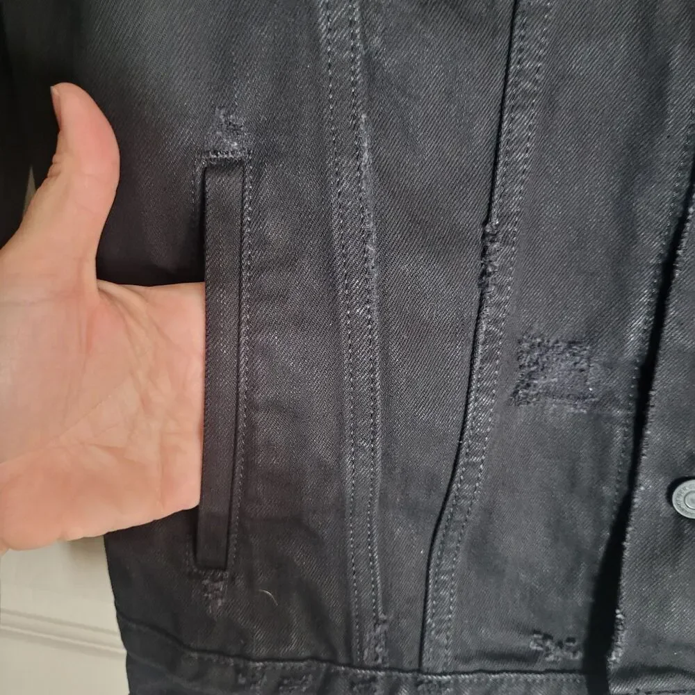 Keiser Clark Studded Distressed Denim Jacket Mens Size Medium Black Goth Graphic